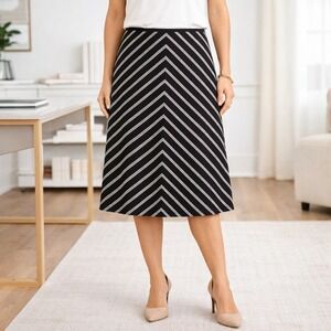 Charles Chang Lima A Line Skirt Black White Chevron Stripe Womens Size 6 Stretch